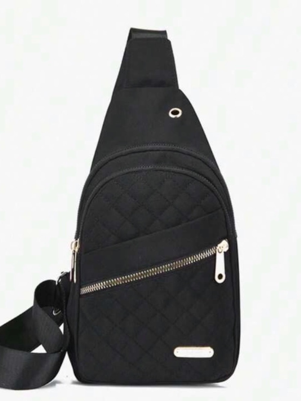 Black Quilted Sling Bag with Gold Hardware